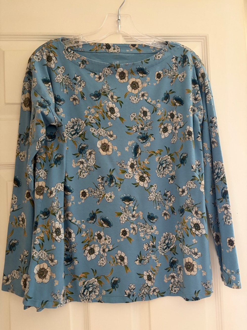 J. Jill Blue Floral Long-Sleeve Tee with White and Green Accents